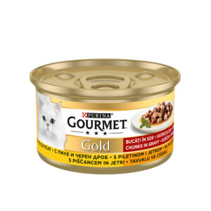 GOURMET GOLD Консерва за котки хапки в сос (пиле и черен дроб)